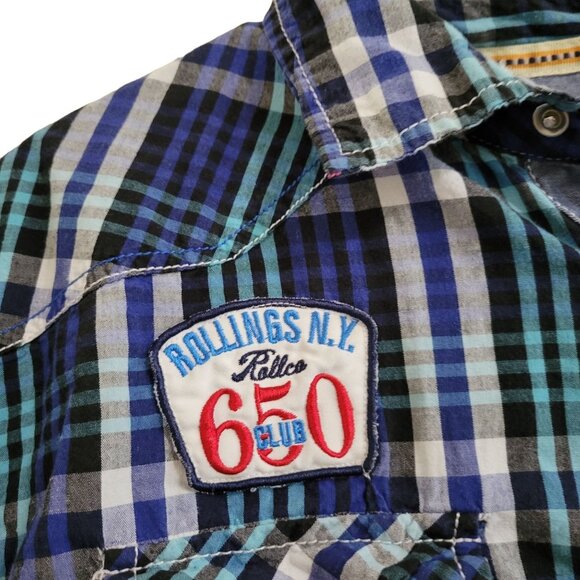 Rolling Paper Western Pearl Snap Shirt Mens Size Large Plaid Short Sleeve - Picture 3 of 5